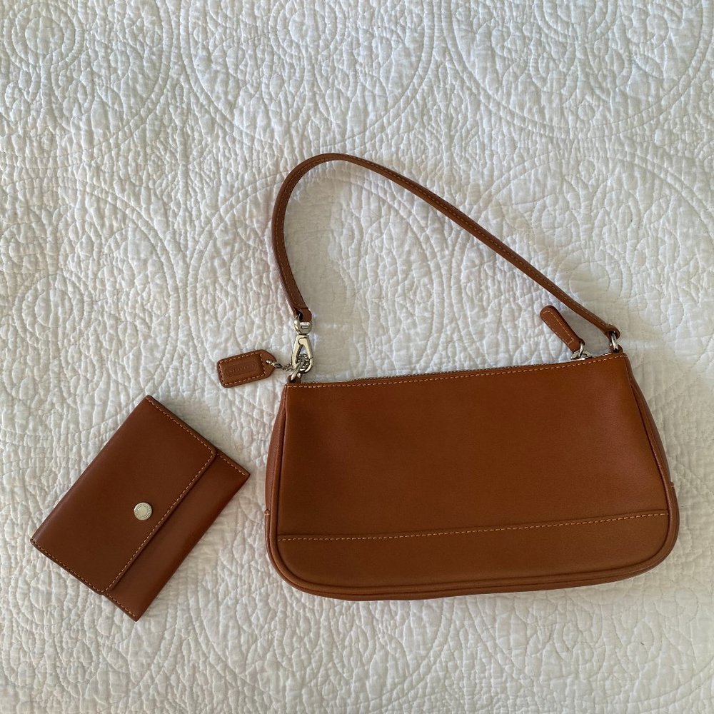 Saddle Brown Coach Demi Shouder Purse + Matching Wallet/Pouch